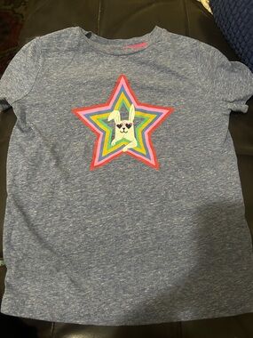 Mini Boden Heather Blue Tee with Rainbow Star & Bunny